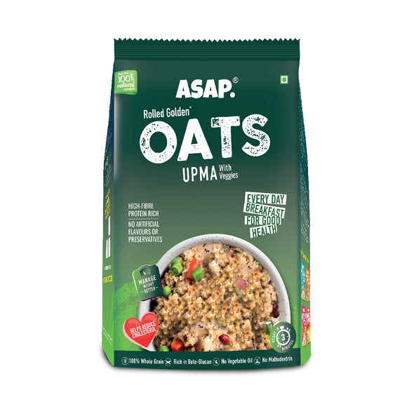 ASAP Upma Oats 1 kg with Golden Rolled Oats,  Veggies and Spices | High on fibre and helps reduce cholesterol | 100% Whole Grains | 100% Natural | No Maltodextrin, artificial flavours or preservatives | Helps reduce weight