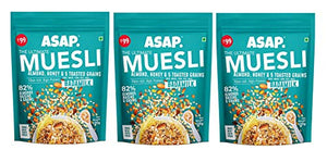 ASAP Wholegrain High Protein Breakfast Muesli with flavour of Badam Milk, 80% Almonds, Raisins and 5 Toasted Grains with Nuts | Omega-3 & Fibre Rich | 120g - Pack of 3
