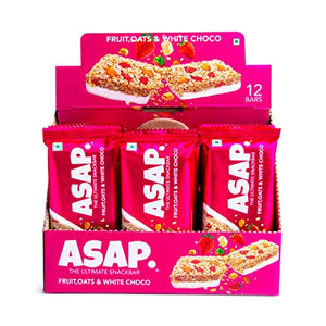ASAP Healthy Protein Energy Bars with Fruits, Oats & White Chocolate | High Fiber| 12 Bars | Pack of 1| 420 gms