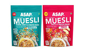 ASAP Wholegrain High Protein Breakfast Muesli with flavour of Fruitz, Oats & White Chocolate  + Badam Milk, 80% Almonds, Raisins with Nuts | Omega-3 & Fibre Rich | 120g - Pack of 2