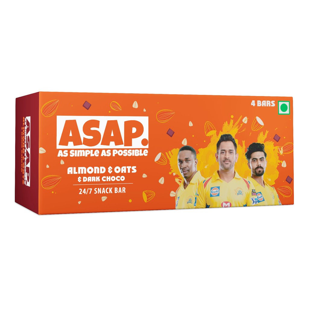 ASAP Almond, Oats & Dark Choco Snack bars - Box of 4. Special edition CSK Packs