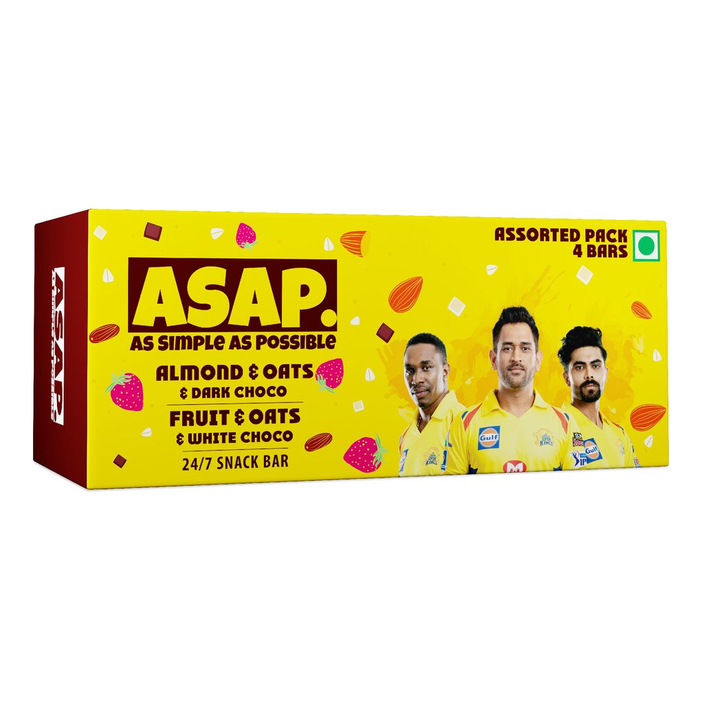 ASAP CSK box of 4 - 2 Almond & Dark Chocolate + 2 Fruit & White Chocolate granola bar